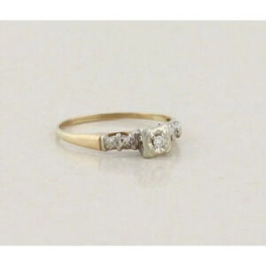 10k Yellow Gold & White Gold .02 ct Art Deco Diamond Engagement Ring Size 8